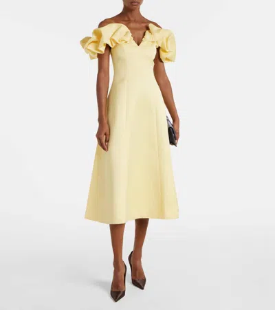 Leo Lin Annie Ruffled Off-shoulder Midi Dress In Yellow