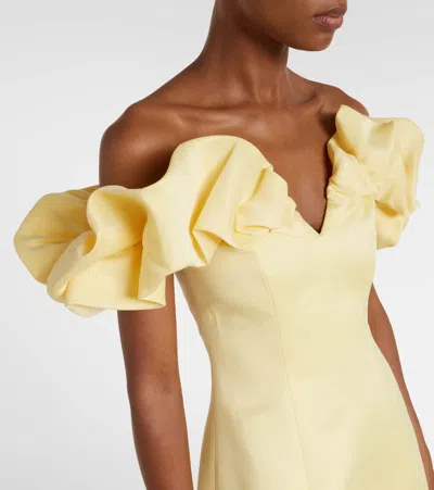 Leo Lin Annie Ruffled Off-shoulder Midi Dress In Yellow