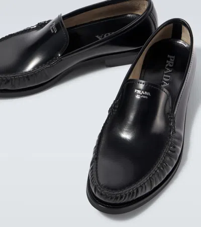 Prada Brushed Leather Loafers Shoes In Black