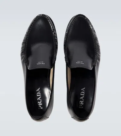 Prada Brushed Leather Loafers Shoes In Black