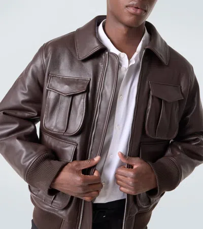 Simone Rocha Brown Oversized Multi Pocket Aviator Leather Jacket In Brown
