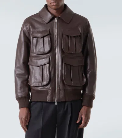 Simone Rocha Brown Oversized Multi Pocket Aviator Leather Jacket In Brown