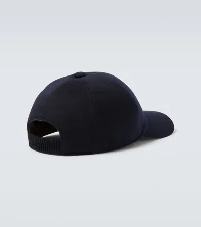 Zegna Cotton Lined Hat With Front Foliage Design And Logo In Blue