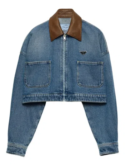 Prada Cropped Denim Jacket In Blue