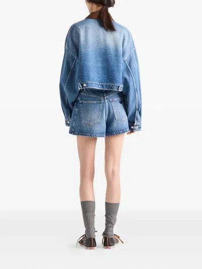 Prada Cropped Denim Jacket In Blue