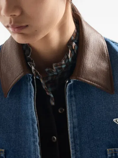 Prada Cropped Denim Jacket In Blue