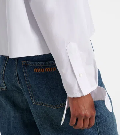 Miu Miu Cropped Long Sleeve Shirt With Point Collar In White