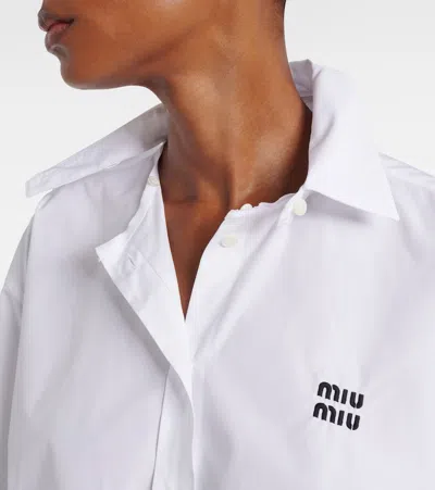 Miu Miu Cropped Long Sleeve Shirt With Point Collar In White