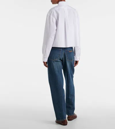 Miu Miu Cropped Long Sleeve Shirt With Point Collar In White