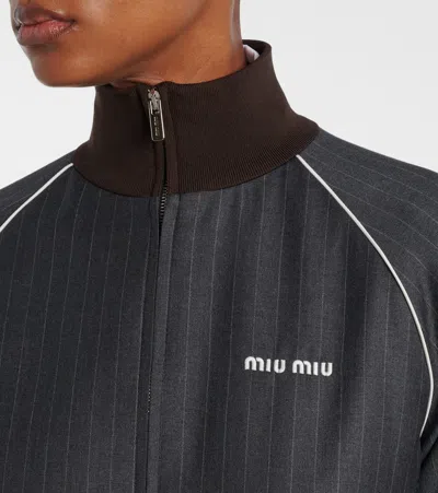 Miu Miu Wool Pinstripe Jacket Side Pockets In Blue