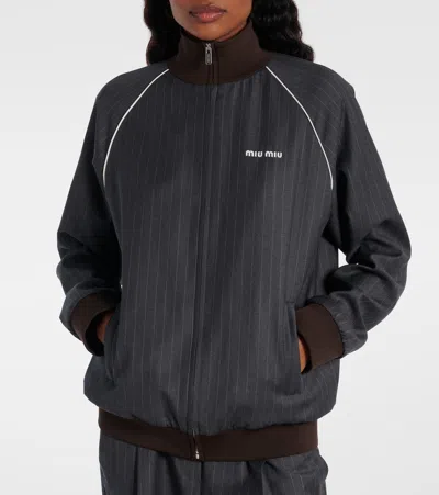 Miu Miu Wool Pinstripe Jacket Side Pockets In Blue