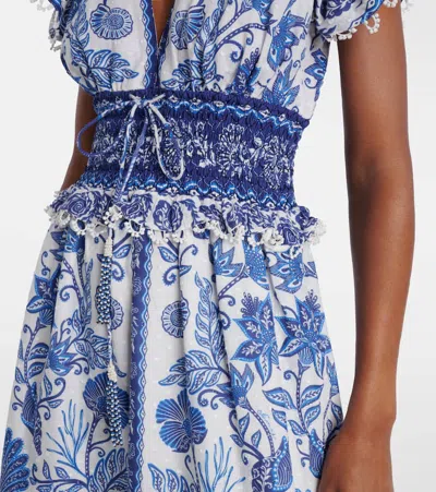 Farm Rio Shell Garden Cotton Ruffle Maxi Dress In Blue