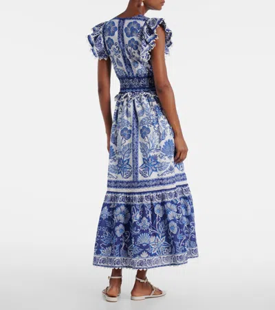 Farm Rio Shell Garden Cotton Ruffle Maxi Dress In Blue