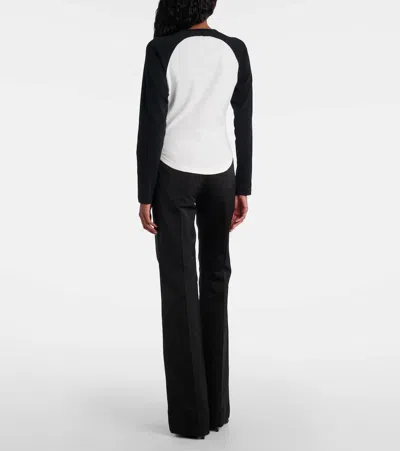 Courrèges Long-sleeved Contrast T-shirt With Rounded Hem And Logo Print In White