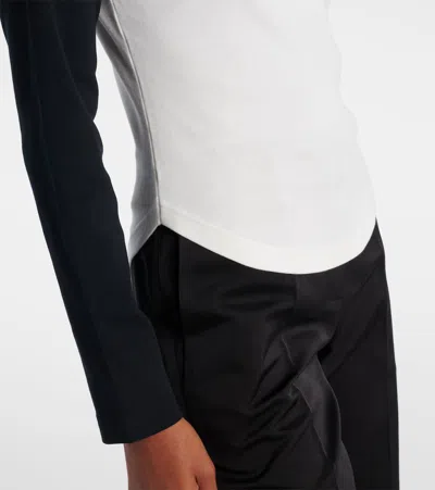 Courrèges Long-sleeved Contrast T-shirt With Rounded Hem And Logo Print In White