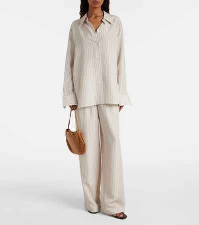 Rohe Róhe Striped Silk Wide-leg Pants In Metallic