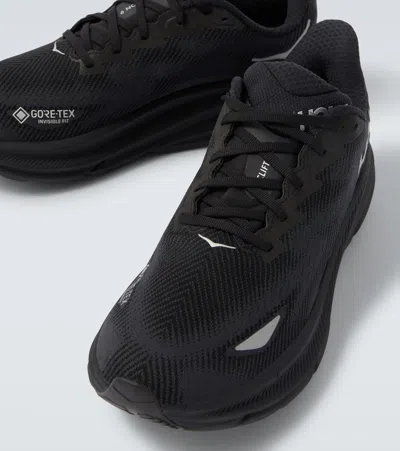 Hoka Clifton 9 Rubber-trimmed Recycled-gore-tex Invisible Fit Sneakers In Black