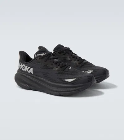 Hoka Clifton 9 Rubber-trimmed Recycled-gore-tex Invisible Fit Sneakers In Black