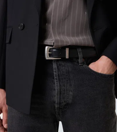 Saint Laurent Adjustable Folk Buckle Belt With Metal Finish In Gold