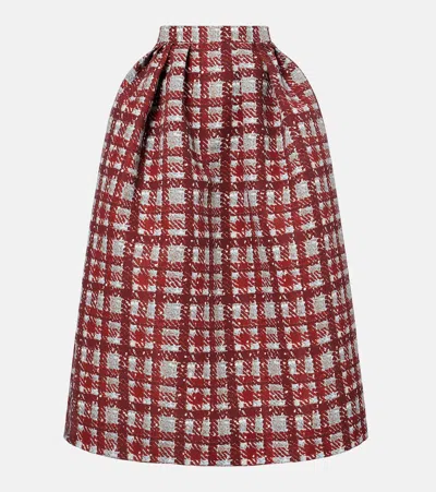Oscar De La Renta Textured Plaid-print Pleated Midi Circle Skirt In Neutral