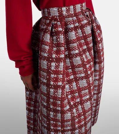 Oscar De La Renta Textured Plaid-print Pleated Midi Circle Skirt In Neutral