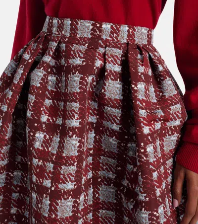 Oscar De La Renta Textured Plaid-print Pleated Midi Circle Skirt In Neutral
