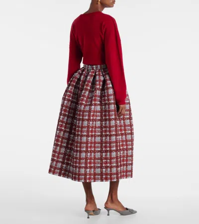 Oscar De La Renta Textured Plaid-print Pleated Midi Circle Skirt In Neutral