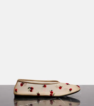 Khaite Marcy Raspberry-embroidery Ballet Flats In Neutral