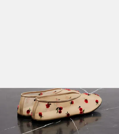 Khaite Marcy Raspberry-embroidery Ballet Flats In Neutral