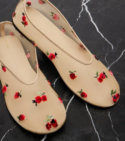 Khaite Marcy Raspberry-embroidery Ballet Flats In Neutral