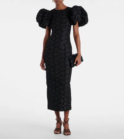 Rotate Birger Christensen Rotate Ruby Jacquard Crewneck Midi Dress In Black