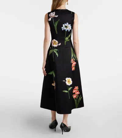 Leo Lin Floral Embroidered Midi Dress In Black
