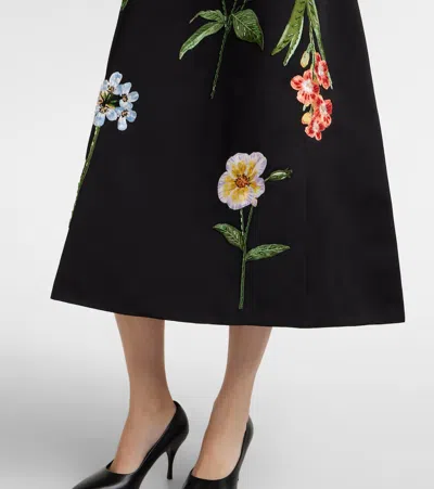 Leo Lin Floral Embroidered Midi Dress In Black