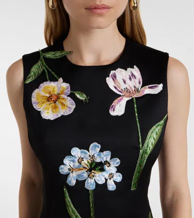 Leo Lin Floral Embroidered Midi Dress In Black