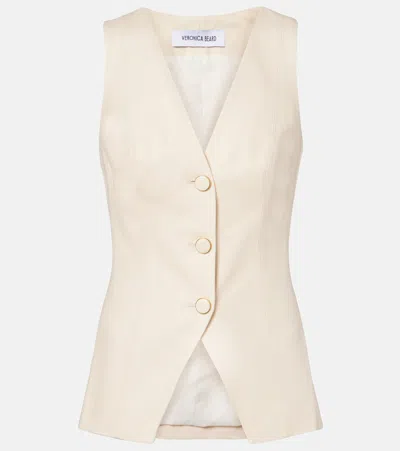 Veronica Beard Avalina Sleeveless V Neck Vest In White