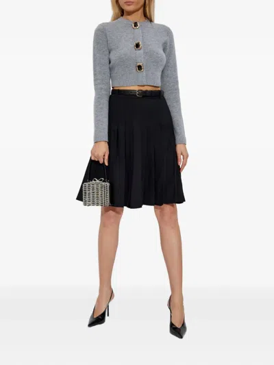 百褶束腰中长半身裙