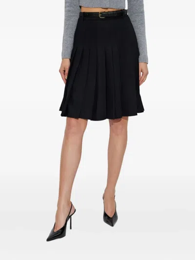 百褶束腰中长半身裙