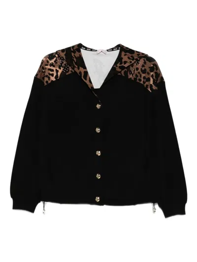 Liu •jo Leopard-print Button Cardigan In Black