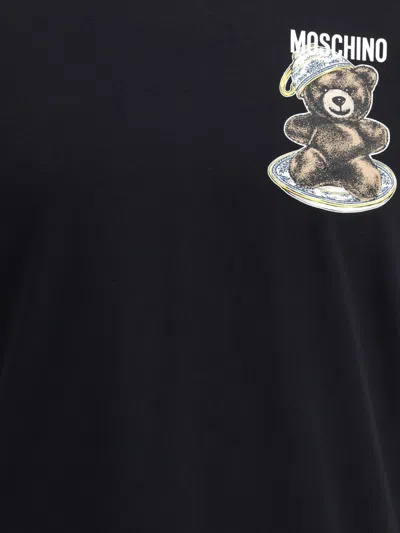 Moschino Black Cotton T-shirt With Bear Print In Black
