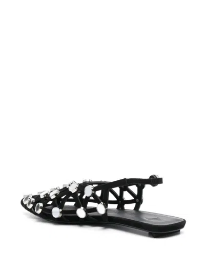 Attico The  Grid Suede Flat Slingback In Black