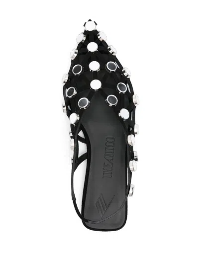 Attico The  Grid Suede Flat Slingback In Black
