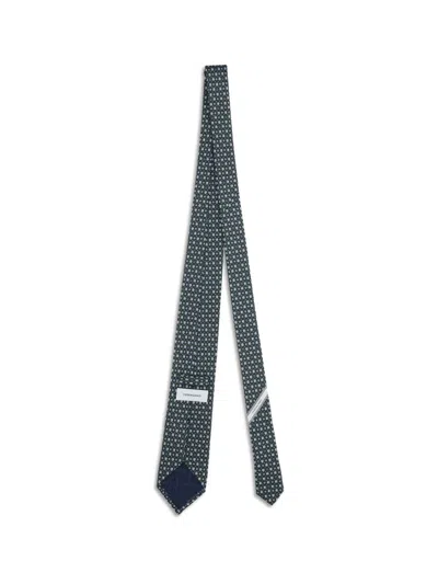 Ferragamo Men Tortoise Print Silk Tie In Green