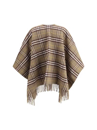 Burberry Wool And Cashmere Check Cape In Brown