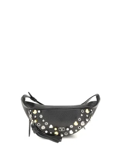 Valentino Stud-embellished Belt Bag In Black