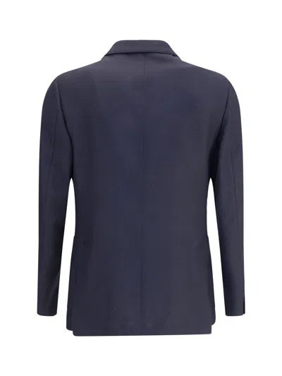 Lardini Textured Weave Double-breasted Knit Jacket In Blue