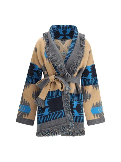 Alanui Shawl Collar Knit Cardigan With Fringe In Brown