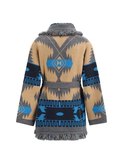 Alanui Shawl Collar Knit Cardigan With Fringe In Brown