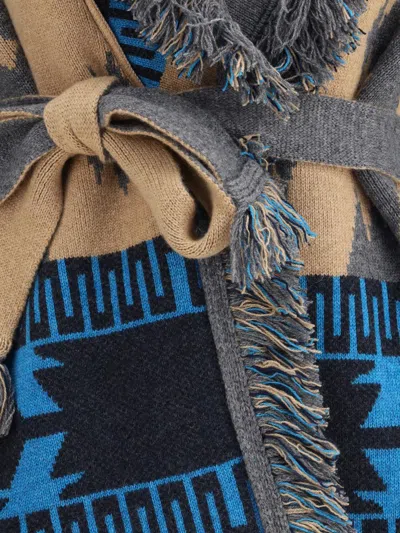 Alanui Shawl Collar Knit Cardigan With Fringe In Brown