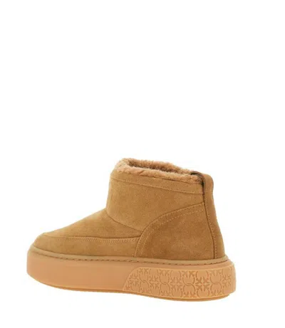 Pinko Beige Suede Platform Boots In Brown