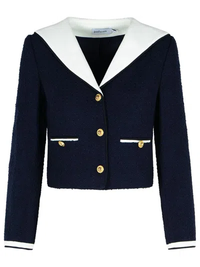 Self-portrait Self Portrait 'navy Boucle Contrast Collar' Blazer In Blue